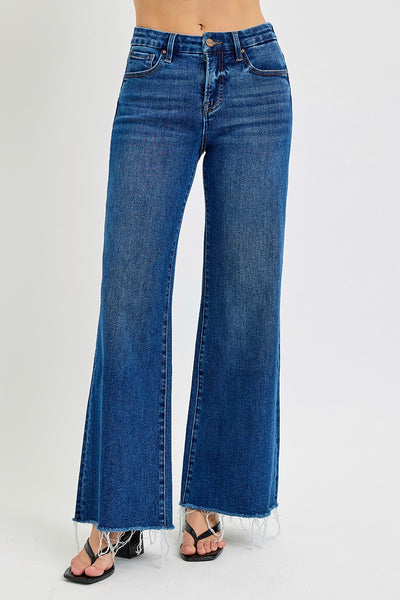 Tummy Control Hr Wide Jeans - Dark Denim