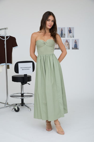 Twist Front Mixed Media Midi - Green