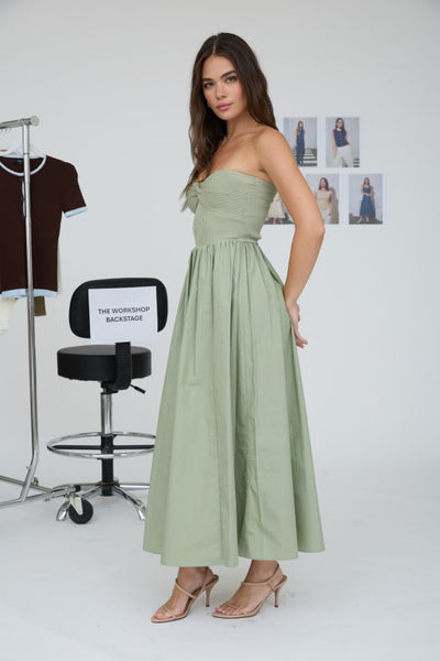 Twist Front Mixed Media Midi - Green