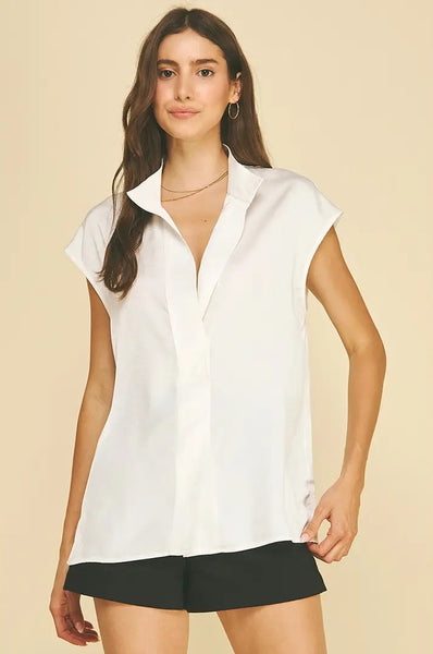 V-Neck Cap Sleeve Blouse - Ivory