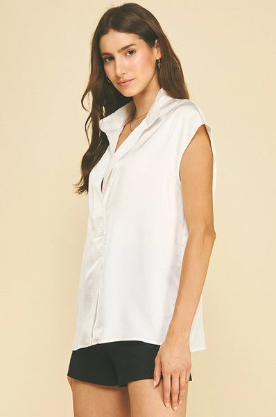 V-Neck Cap Sleeve Blouse - Ivory