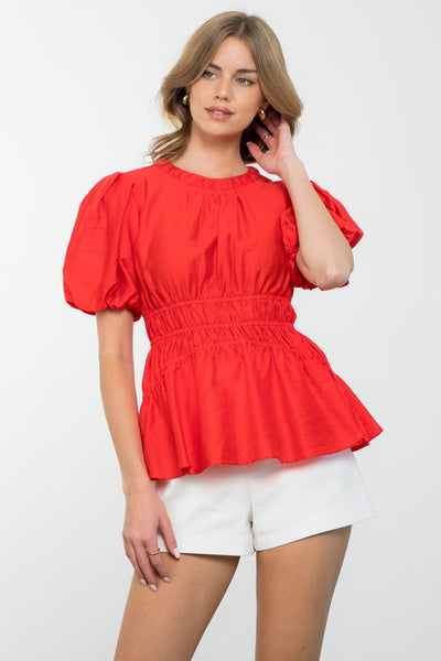 Val Puff Sleeve Top - Red