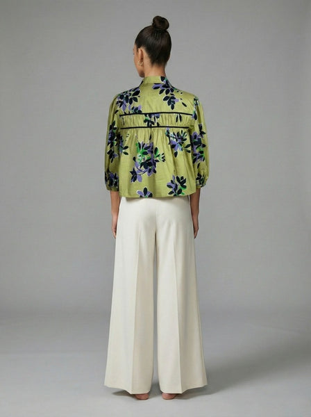 Verdant Leaves Pintuck Blouse - Green