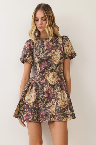 Vintage Puff Slv Mini Dress - Floral Print
