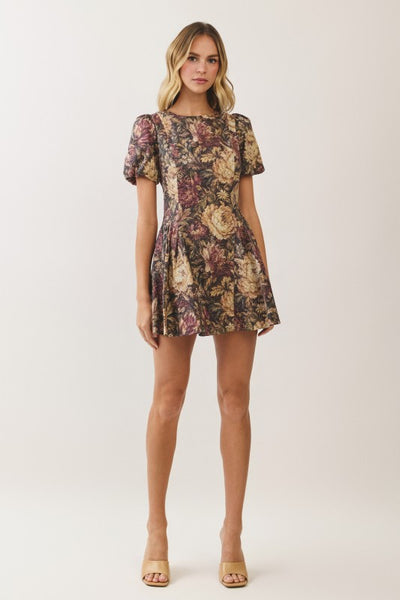 Vintage Puff Slv Mini Dress - Floral Print