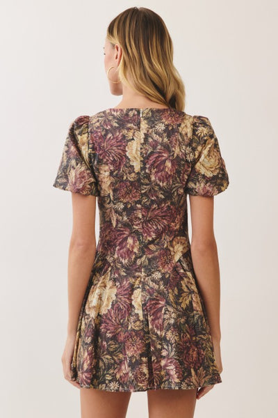 Vintage Puff Slv Mini Dress - Floral Print