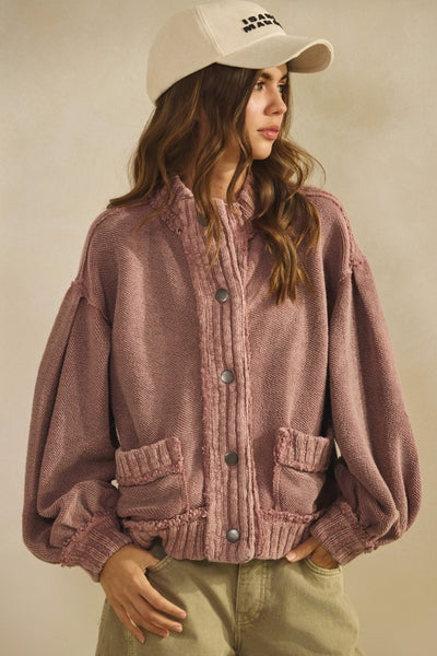 Vintage Ribbed Cardigan - Mauve