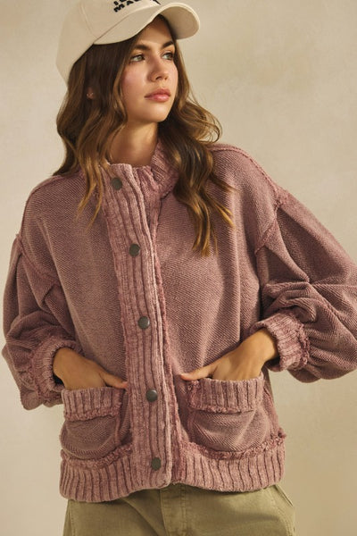 Vintage Ribbed Cardigan - Mauve