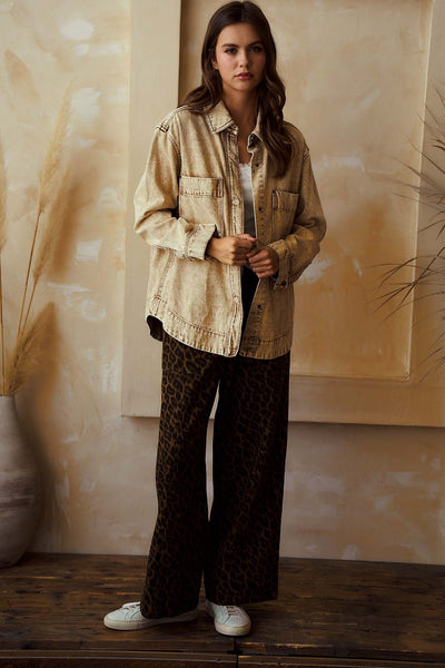 Vintage Washed Denim Jacket - Brown