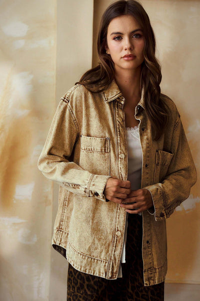 Vintage Washed Denim Jacket - Brown