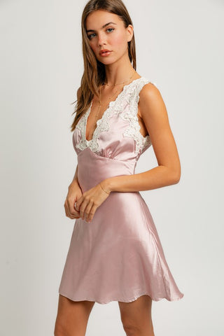 Vivian Lace Detail Mini Dress - Pink