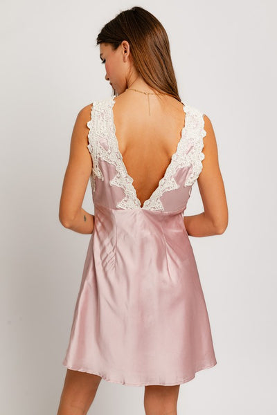 Vivian Lace Detail Mini Dress - Pink