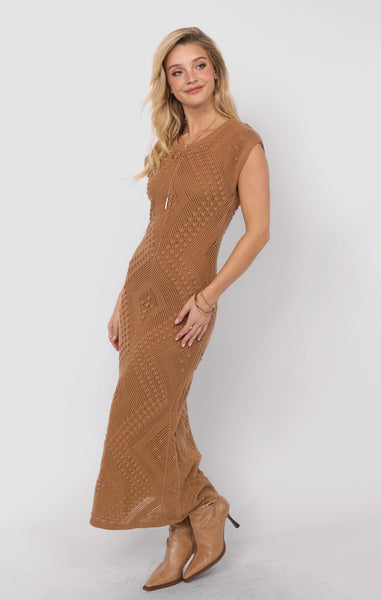 Wandering Intricate Knit Dress - Brown