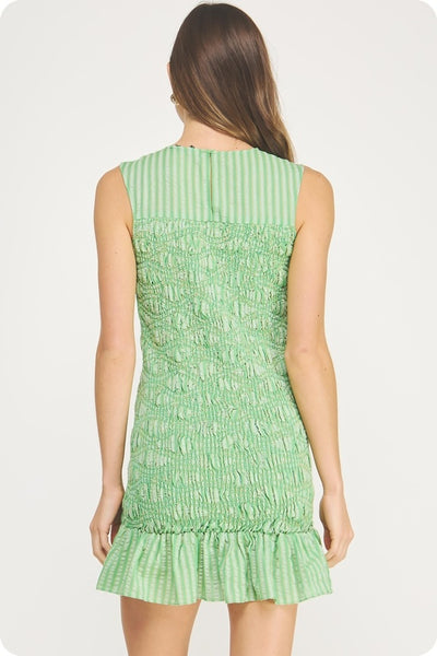 Wavy Smock Mini Dress - Green