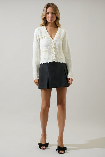 Yania Scallop Pearl Cardigan - White