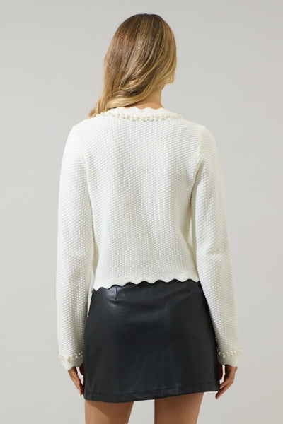 Yania Scallop Pearl Cardigan - White