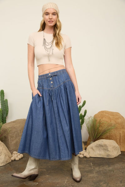 Yoke Detail Maxi Skirt - Denim