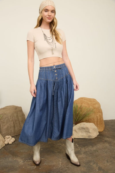 Yoke Detail Maxi Skirt - Denim