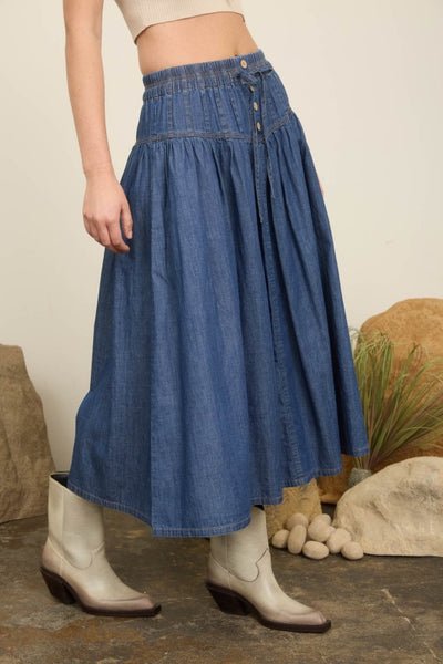 Yoke Detail Maxi Skirt - Denim