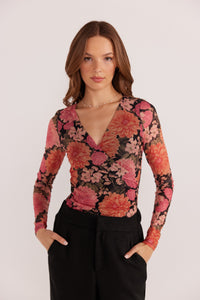 Yvaine Mesh Wrap Top - Floral Print