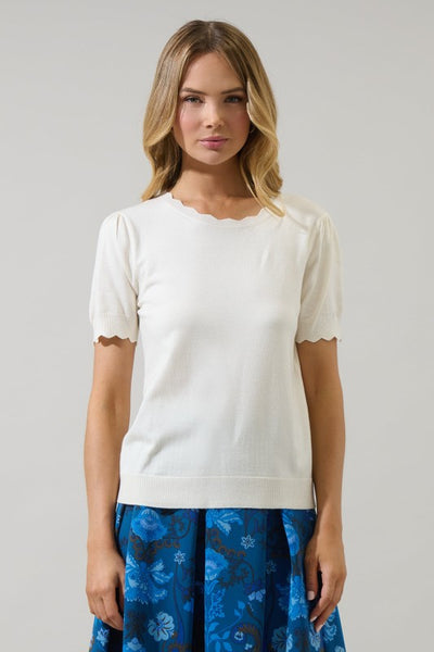 Yvette Short Sleeve Sweater - White