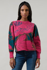 Zinnia Floral Sweater - Magenta