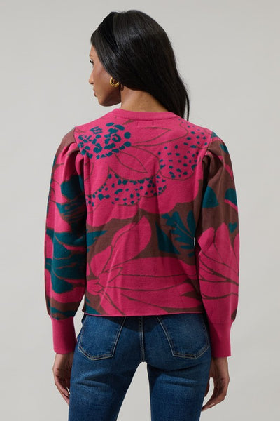 Zinnia Floral Sweater - Magenta