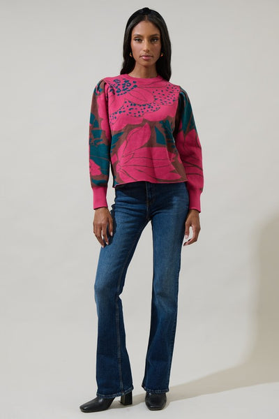 Zinnia Floral Sweater - Magenta