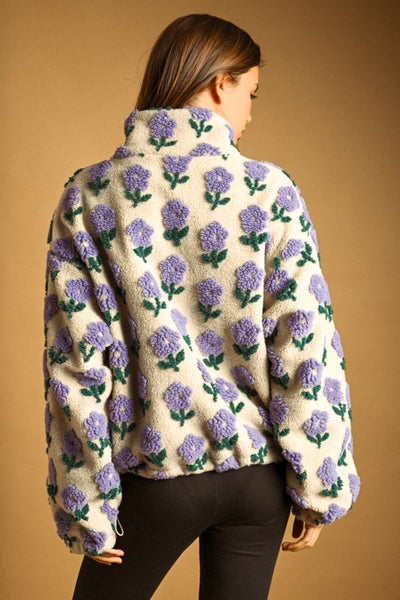 Zipper Front Flower Jacket - Purple